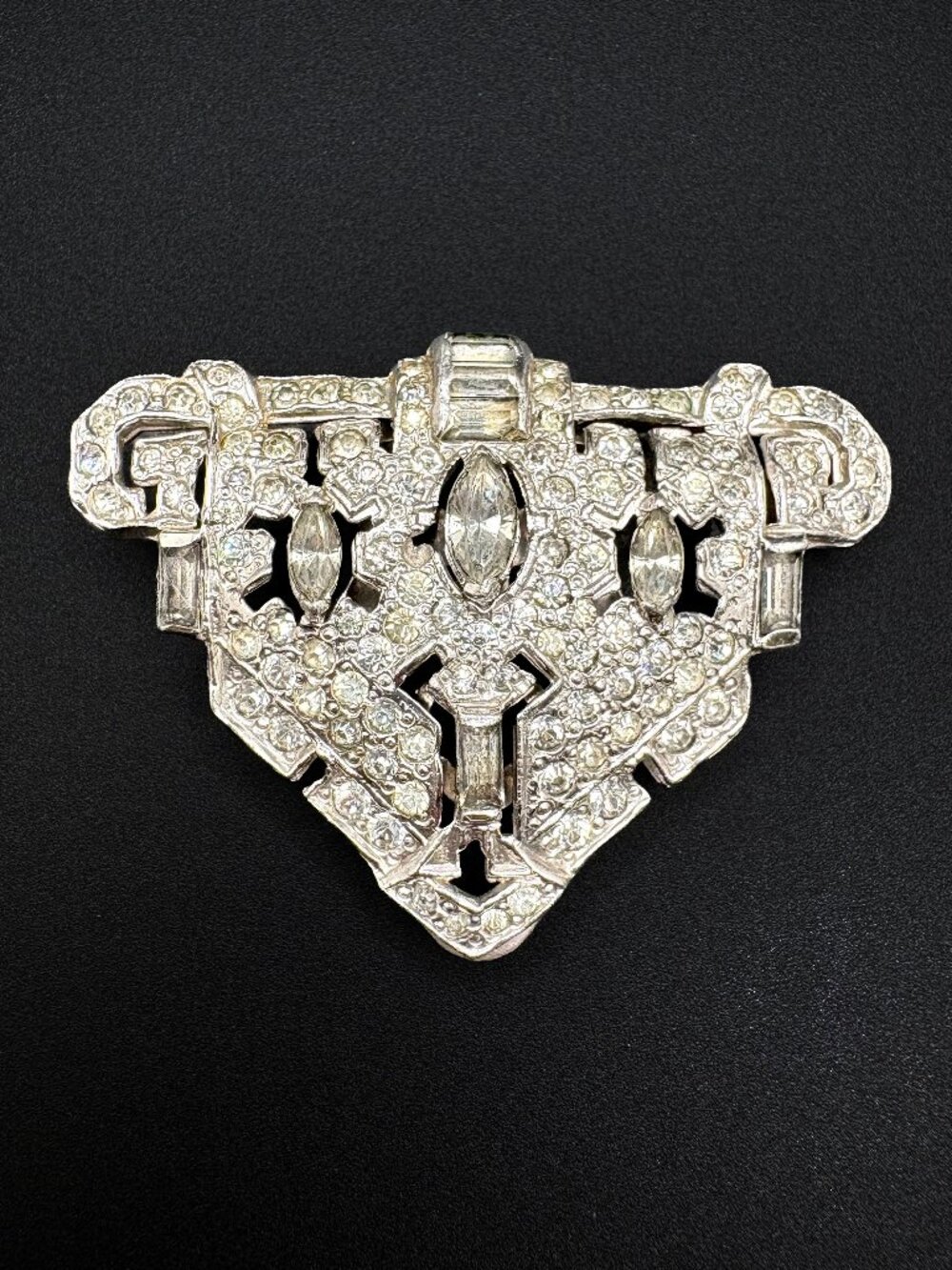 Vintage Art Deco Fur Clip Rhinestones and Silver Tone 1930s-1940s
